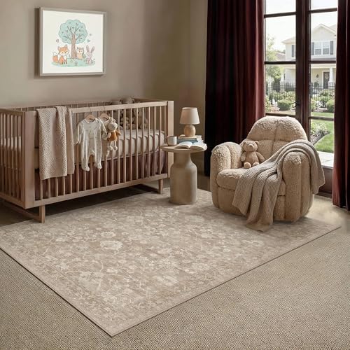 3x5 Beige Neutral Area Rugs Washable Rug Carpet | Living Room Rug, Vintage Rug, Bedroom, Dining Room, Office, Farmhouse, Non Slip, Low Pile, Soft, Distressed - color: Beige, size: 3' x 5' (Rectangular)
