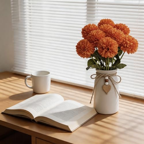 Rustic 6-Inch Ceramic Vase with Jute Rope & Heart Charm for Home Décor, White Flower Vase for Table Centerpieces and Gifts, Ideal for Living Room, Bedroom, and Office - style: Rustic