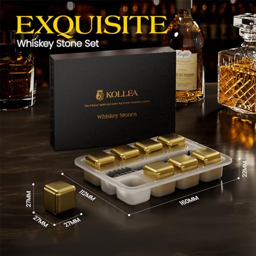 Kollea Whiskey Stones 8-Pack Stainless Steel Chilling Rocks Set, Gold | Food-Grade 304 Stainless Steel Cubes with -5℃ to -10℃ Freezing Point, No Dilution Chilling, Unique Gifts for Men, Dad - size: B - 8 PCS Gold