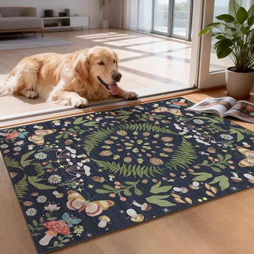 Washable 2x3 Entryway Area Rug - Non-Slip Soft Butterfly Door Mats Low Pile Stain Resistant Low Pile Durable Carpet for Kitchen Entrance Farmhouse Laundry（Black Blue，2x3） - color: Black Blue, size: 2' x 3' (Runner)
