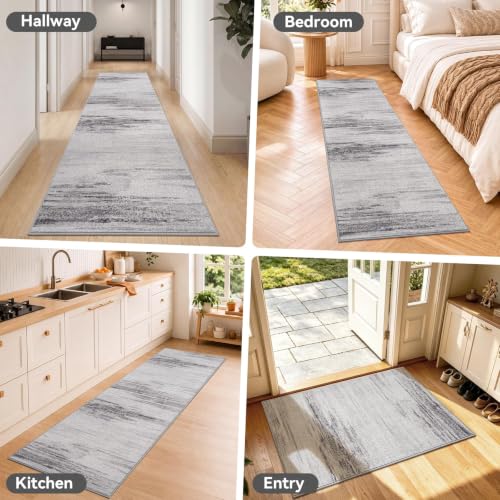 Hallway Kitchen Runner Rug Non-Slip Low Pile Washable Rug Grey 2x5 ft | Soft Entryr Mat Carpet TPR Backing , Thin Profile, Abstract Pattern for Bedroom, Bathroom, Entryway Long Runners, Easy Clean - color: Light Grey, size: 2' x 5'