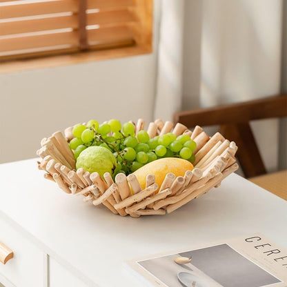 RISEON Natural Handmade Rustic Wooden Bowl, Decorative Driftwood Bowl, Natural Wood Centerpiece Driftwood Tray Basket Home Decor, 14.17 x 14.17 inches