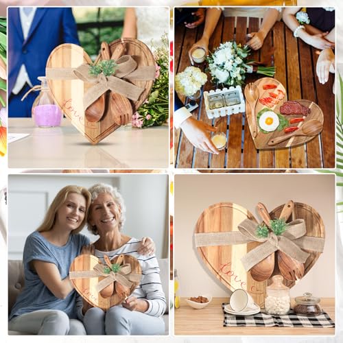 Patelai Heart Wood Cutting Charcuterie Board Wedding Bridal Shower Gifts Acacia Wood Cutting Board with Spoon and Fork for Couples Husband Wife, Newlywed Mr and Mrs - style: heart