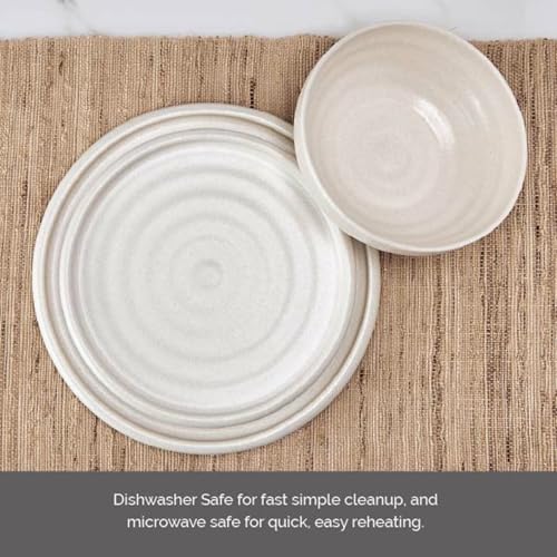 Mikasa Declan 12 Piece Stoneware Dinnerware Set, Service for 4, Modern Plate and Bowl with High Rims for Everyday Use, Beige