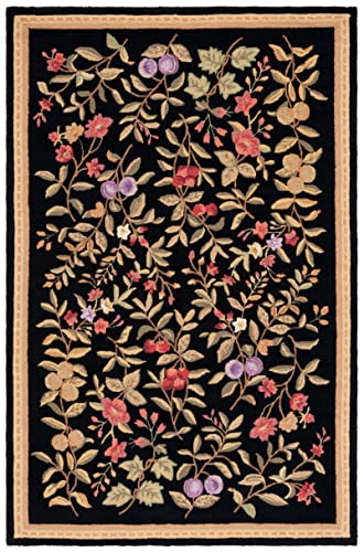 SAFAVIEH Chelsea Collection Accent Rug - 3'9" x 5'9", Black, Hand-Hooked French Country Wool, Ideal for High Traffic Areas in Entryway, Living Room, Bedroom (HK210B) - color: Black, size: 3'9" x 5'9" (Rectangular)