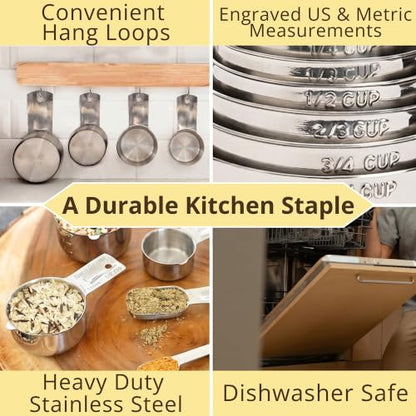 Simply Gourmet Measuring Cups & Spoons Set of 12, 18/08 Stainless Steel Kitchen Gadgets, Stackable Design with Long Handle Spoons, Fits in Spice Jars, Cooking & Baking Set for Dry & Liquid - size: 12 Piece Set
