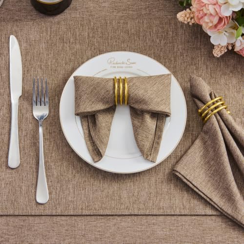 Mocha 17x17 Polyester Linen Farmhouse Cloth Napkins Set of 8 | Waterproof, Stain Resistant, Shrink Proof, Washable, fabric, Outdoor, Reusable, Dining, Wedding, Kitchen, Party, Birthday - color: Mocha