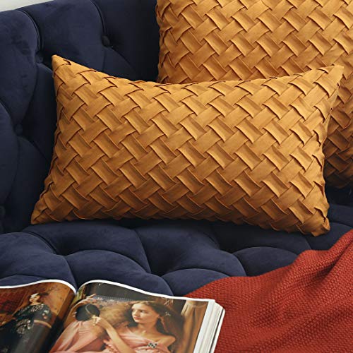 vctops Boho Basket Weave Pattern Decorative Throw Pillow Cover Super Soft Suede Solid Lumbar Accent Cushion Case for Couch Sofa Car (Ginger,12"x20") - color: Ginger, size: 20" x 12" (Pack of 1)