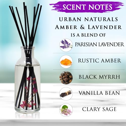 Reed Diffuser Set, Amber & Lavender - Bathroom Shelf Décor | (AWAKEN and RENEW) Mind & Body Aromatherapy Collection, Essential Oil Botanical Diffusing Room Scent - color: Amber & Lavender