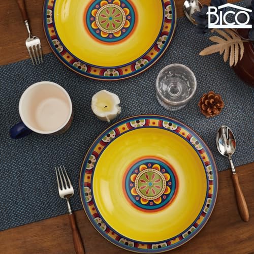 Bico Tunisian Pasta Bowls, 35oz Salad Bowl Set of 4, Large Ceramic Serving Dinner Bowls for Soup and Cereal, Microwave and Dishwasher Safe, Gift for Housewarming and Thanksgiving - color: Tunisian