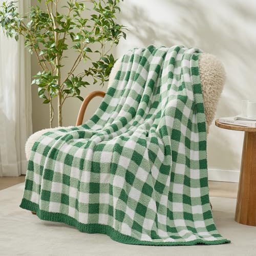 Snuggle Sac Buffalo Plaid Bedding Blanket Twin Size, Super Soft, Cozy Warm Knit Decorative Blankets, Reversible Plaid Fluffy Throws for Bed, Plaid Green, 60x80 Inches - color: Plaid Green, size: Twin(60"x 80")