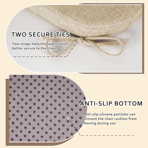 ELFJOY Non-Slip Chair Cushions for Dining Chairs Beige 16.7"x16" | 4 Pack, with Ties and Washable Cover, U Shape, Breathable Fabric, for Kitchen Dining Office Folding Chairs，Comfortable - color: Beige