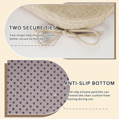 ELFJOY Non-Slip Chair Cushions for Dining Chairs Beige 16.7"x16" | 4 Pack, with Ties and Washable Cover, U Shape, Breathable Fabric, for Kitchen Dining Office Folding Chairs，Comfortable - color: Beige