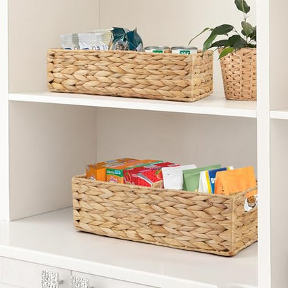 LotFancy Bathroom Basket, 2 Pack Water Hyacinth Toilet Paper Basket, Hand Woven Back of Toilet Organizer for Toilet Tank Top Countertop, Wicker Baskets for Shelves