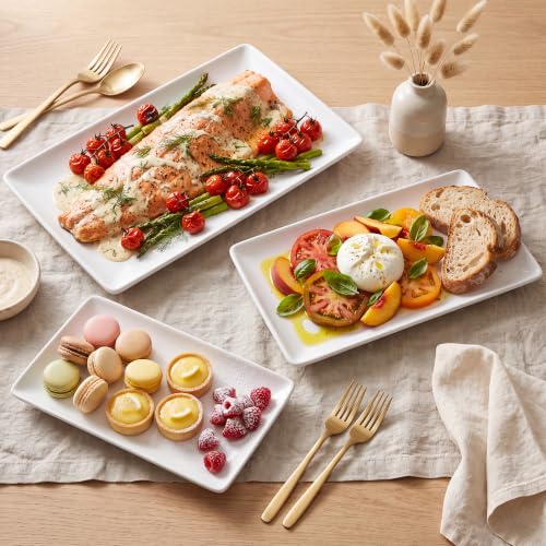 Kassel Ceramic Serving Platter Set White Porcelain Serveware for Parties & Entertaining Decorative Oven-Safe Serving Dishes Platters for Food Meat & Turkey (Small Rectangular 14”/12”/10”, Platter) - size: Small Rectangular 14”/12”/10”