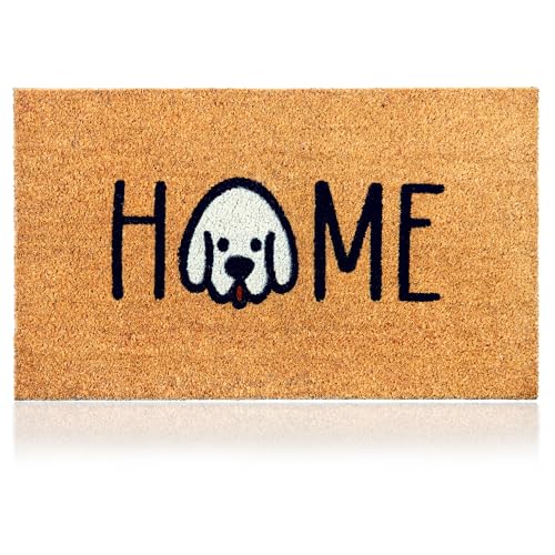 Coir Welcome Mat, Non-Slip, Home Dog, 17 x 29 in | 100% Natural Coir, Anti-Shedding, Durable PVC Backing, Traps Dirt and Mud, Indoor and Outdoor Entryway, Easy to Clean - color: Home Dog, size: 17x29