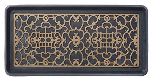 HF by LT Asian Screen Rubber Boot Tray, 32 x 16 inches, One-Piece Seamless Construction, Durable Vulcanized Rubber, Year Round Use Indoors or Outdoors, Black with Antique Bronze Finish - color: Asian Screen