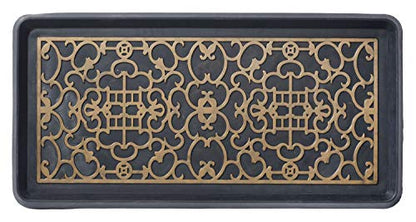 HF by LT Asian Screen Rubber Boot Tray, 32 x 16 inches, One-Piece Seamless Construction, Durable Vulcanized Rubber, Year Round Use Indoors or Outdoors, Black with Antique Bronze Finish - color: Asian Screen
