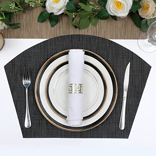 SHACOS Large Size Wedge Placemats with Centerpiece Round Mat Set of 5 Round Table Place Mats Washable Dining Table Placemats Reversible Durable, Black Gray - color: Black Gray