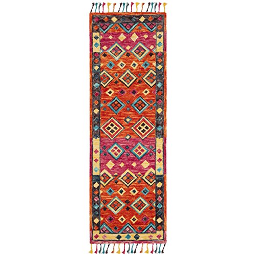 SAFAVIEH Aspen Collection 2'3" x 7' Orange / Fuchsia APN138A Handmade Boho Braided Tassel Wool Runner Rug - size: 2'3" x 7' (Runner)