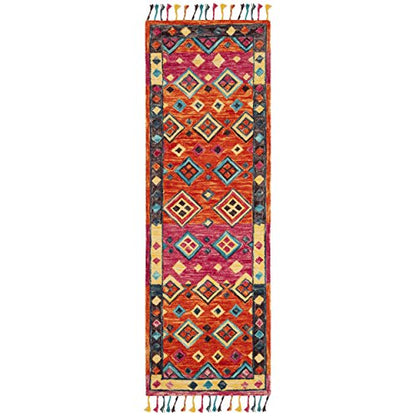 SAFAVIEH Aspen Collection 2'3" x 7' Orange / Fuchsia APN138A Handmade Boho Braided Tassel Wool Runner Rug - size: 2'3" x 7' (Runner)