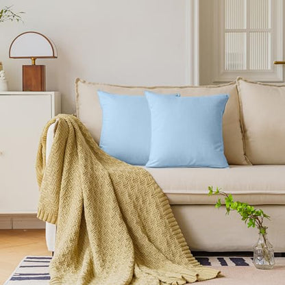 NiNi ALL Outdoor Waterproof Throw Pillow Covers Set of 2 Decorative Farmhouse Garden Pillowcase Solid Cushion Cases for Patio Tent Couch 18x18 inch Light Blue | Faux Linen Decorative Solid Throw Pillow Covers Farmhouse for Garden Furniture Tent Balcony Co
