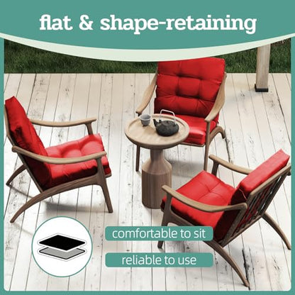 Outdoor Chair Cushions 42x21x4 Inch Set of 2, Red | Patio Cushions for Dining Rocking Chairs, High Back Soft Seat Pad with Ties, Waterproof Fade Resistant, Indoor Outside Use - color: Red