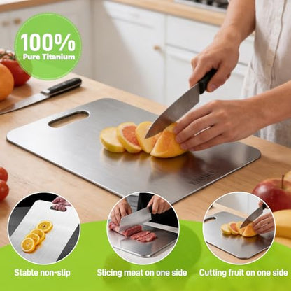 Titanium Cutting Board Double-Sided 100% Pure Titanium Cutting Boards for Kitchen - Food-Grade titanware chopping boards Stain-resistant Durable and easy to clean (15.3 x 11 in) - size: Medium