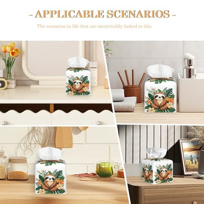 Cute Baby Sloth Tissue Box Cover, Tissue Box Holder Waterproof Leather Facial Paper Organizer Dispenser for Bathroom Home Car Nightstand Vanity - color: Cute Baby Sloth