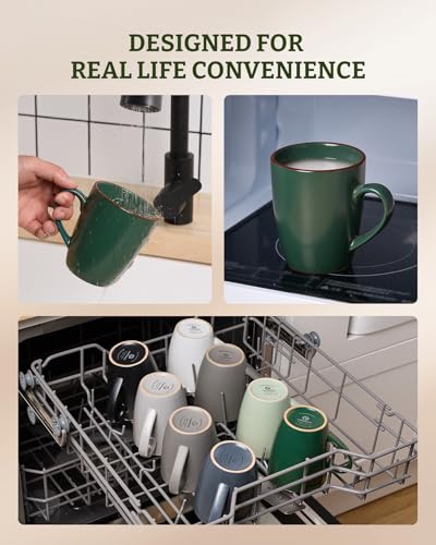 famiware Venus Coffee Mugs Set of 8, 13 oz Ceramic Stoneware Mug Cup Set | Coffee Mug with Handle for Tea, Latte, Cappuccino, Cocoa, Milk, Microwave and Dishwasher Safe, Dark Green - color: Dark Green, size: 8pcs