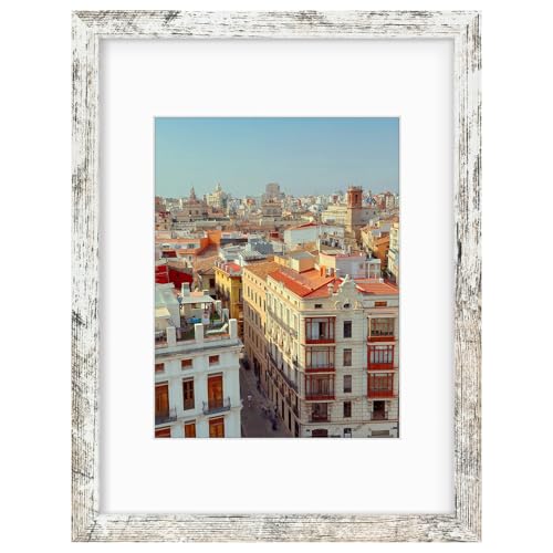 Frametory 12x16 Picture Frame Matted to 8.5x11, Distressed White | for 12 by 16 inch Poster Print Diamond Painting Frame, Wall Mounting - color: Distressed White, size: 12X16 - 8.5X11