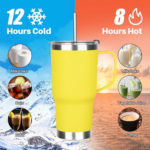 20 oz Tumbler with Handle, Stainless Steel Insulated Tumbler with Lid and Straw, Double Wall Vacuum Coffee Mug Tumbler, Insulated Coffee Thermal Cup for Cold and Hot (Yellow, 20 Ounces) - color: Yellow, size: 20 Ounces