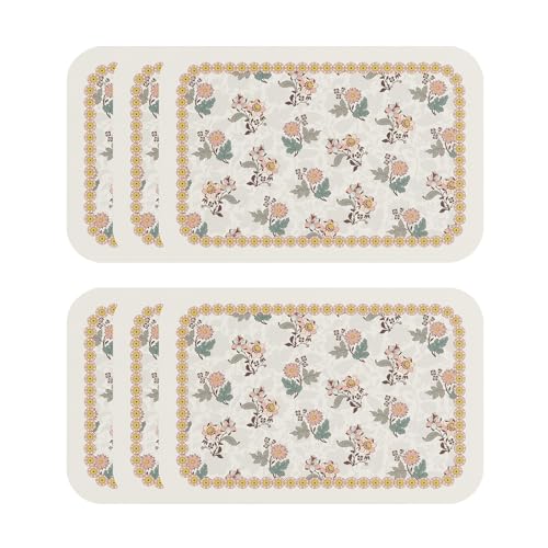 Vinyl Waterproof Placemats Set of 6 Rectangular,12"*17"-Hazel D | Wipeable Beautiful Print Place Mats,Stain Resistant,Heat Resistant,Everyday Meals,Kitchen,Dinning,Holiday,Decor - color: Hazel D