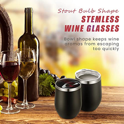 Remagr 16 Pack Stainless Steel Wine Tumblers 12 oz Insulated Vacuum Wine Cup Set Double Wall Stainless Steel Stemless Mug Glasses for Coffee Soda Whiskey Outdoor Travel (Black) - color: Black