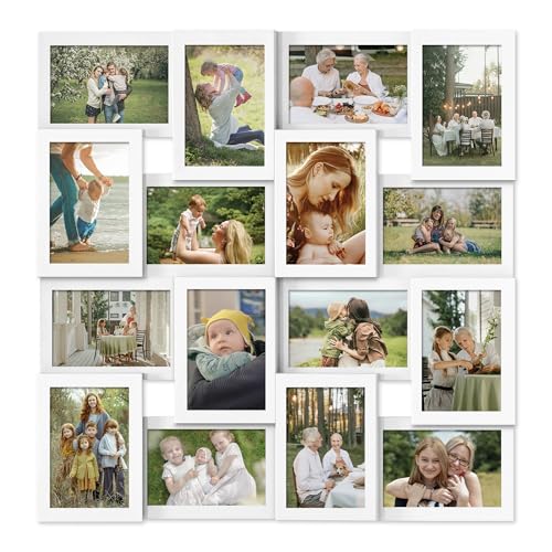 J.M.Deco Collage Picture Frames for Wall 16 Opening, Large Photo Frame Collage Wall Hanging for 4x6 Photo, Reunion Friends Family Memory, Christmas Gift -Pure White - color: White, size: 16 Opening