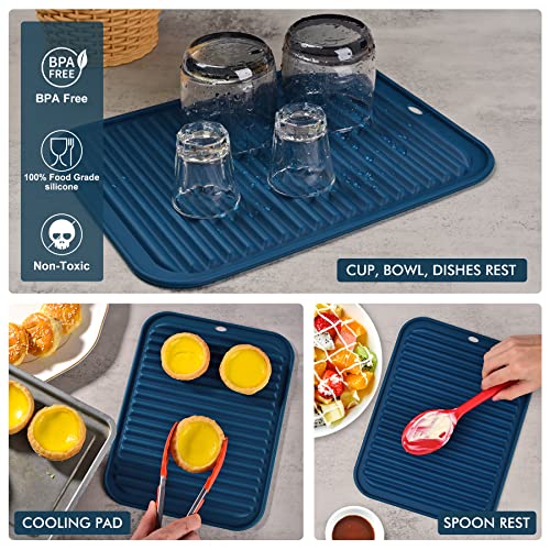 HOTEC BPA Free Silicone Trivets for Hot pots and Pans, 446℉ Heat Resistant for Kitchen Counter Dish Drying Mat, Set of 2 Classic Blue - color: Classic Blue