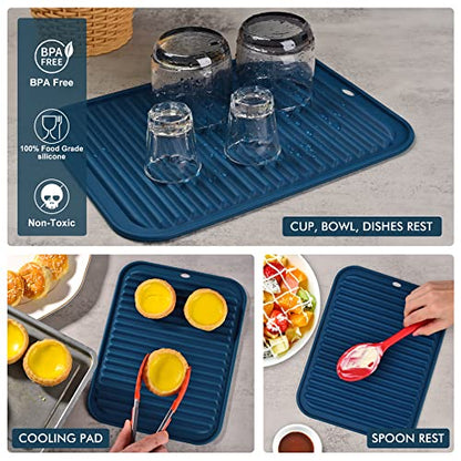 HOTEC BPA Free Silicone Trivets for Hot pots and Pans, 446℉ Heat Resistant for Kitchen Counter Dish Drying Mat, Set of 2 Classic Blue - color: Classic Blue