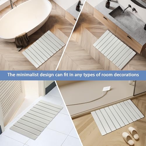Foldable Stone Bath Mat Quick Drying Diatomaceous Earth Rubber Backing | 23.6 x 15.4 inch, Non-Slip Shower Mat, Super Absorbent, Easy to Clean, Bathroom Mat, Kitchen Rug, Water Absorbent Mat - color: White