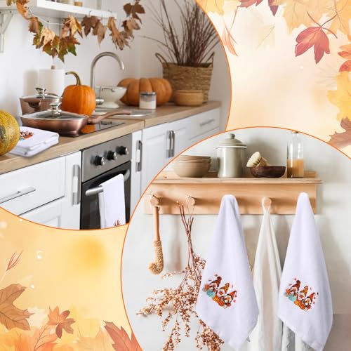 WovWeave 2 Pack Thanksgiving Gnomes Bathroom Hand Towels 100% Cotton Embroidery 14 x 29 in Gnome Bath Hand Towels Bathroom Set Decorations Fall Thanksgiving Dish Fingertip Cloth Holiday Kitchen Decor