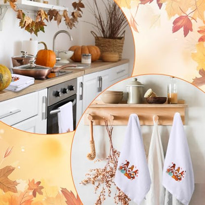 WovWeave 2 Pack Thanksgiving Gnomes Bathroom Hand Towels 100% Cotton Embroidery 14 x 29 in Gnome Bath Hand Towels Bathroom Set Decorations Fall Thanksgiving Dish Fingertip Cloth Holiday Kitchen Decor