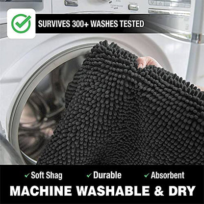 LuxUrux Black Toilet Rug - Extra-Soft Plush Bath Shower Bathroom Rug,1'' Chenille Microfiber Material, Super Absorbent Shaggy Bath Rug. Machine Wash & Dry (20 x 20, Black) - color: Black, size: 20'' X 20'' U