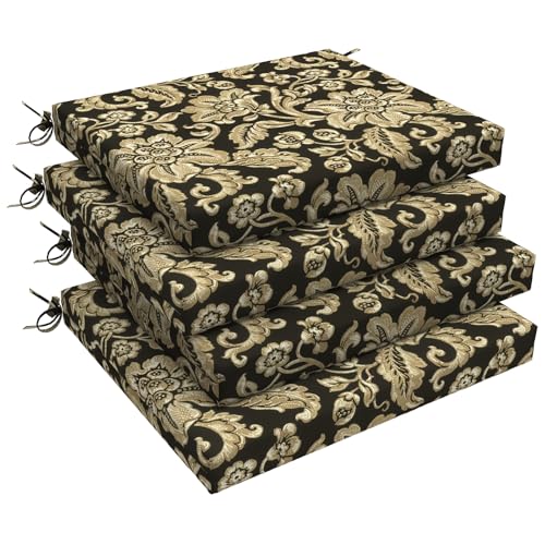 LVTXIII Outdoor Chair Cushions 18.5"x16"x2" Pack of 4, Water-Repellent Square Corner Memory Foam Seat Cushions with Ties for Garden Patio Furniture, Jacobean Black - color: Jacobean Black, size: 18.5"x16"x2" ( Set of 4 )