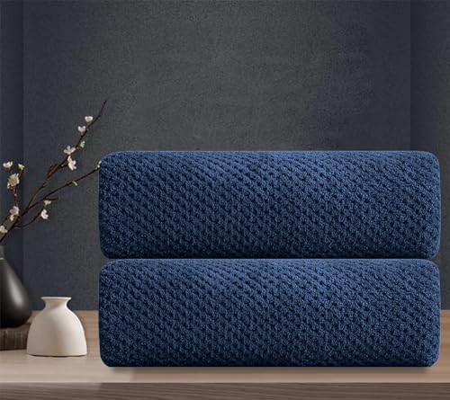Hand Towels Set 2 Pack-16“x31”,Ultra Soft Microfibers Bathroom Towel Set Highly Absorbent Quick Dry Luxury Premium Towel Lightweight Durable Hand Towel Collection for Hotel Spa Gym Kitchen,Navy Blue - color: Texture Navy Blue, size: 2 Pack Hand Towels