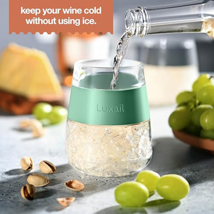 luxail Wine Glasses, Plastic Wine Glasses Set of 2, Wine Gifts, Double Wall Insulated Freezer Tumbler, Stemless Freezer cups for Red and white Wine, 8.5 Oz, Sage Green - color: Sage Green