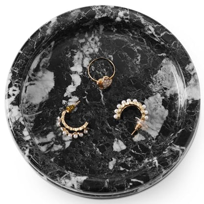 Marble Jewelry Dish, 5" Handmade Black Ring Tray | Handmade trinket holder for earrings, necklaces, keys & candles, Catchall dish for vanity, nightstand & gift for women - color: Black