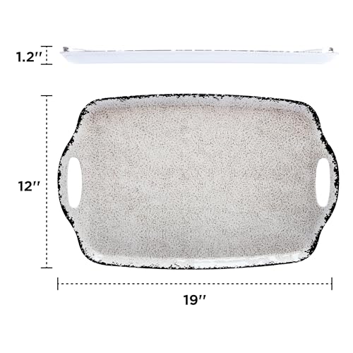 TP Melamine Serving Trays with Handles, 19" x 12", Set of 2, Rustic White | Large Rectangular Trays, Serving platters, Turkey and Party Serving, Lightweight, Break-resistant - color: Retro White, size: 19" x 12"