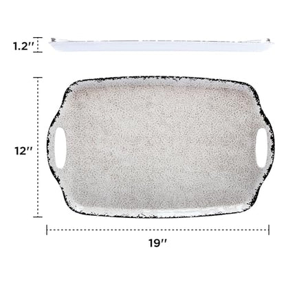 TP Melamine Serving Trays with Handles, 19" x 12", Set of 2, Rustic White | Large Rectangular Trays, Serving platters, Turkey and Party Serving, Lightweight, Break-resistant - color: Retro White, size: 19" x 12"