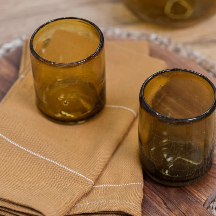 Solid Amber 9 oz Short Tumblers (set of 6), Recycled Glass, Lead-free, Toxin-Free (9oz Tumbler) - color: Amber, size: 9 oz