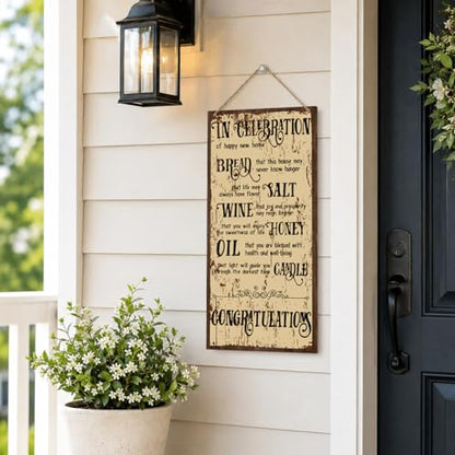Housewarming Gifts-New Home Congratulations Plaque, Decorative Wood Hanging Sign, Farmhouse Kitchen Decor for New House, Closing Gifts for Home Buyers