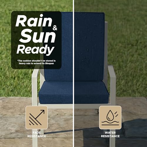 Outdoor Chair Cushions Set of 1, 18 x 16.5 Inch, Navy Blue | Water-Resistant, Fade-Resistant, Patio Furniture Dining Chair Seat Replacement with Mid Back, Ties Zipper, Removable Cover - color: Navy Blue, size: 18" x 16.5" 1 Pack